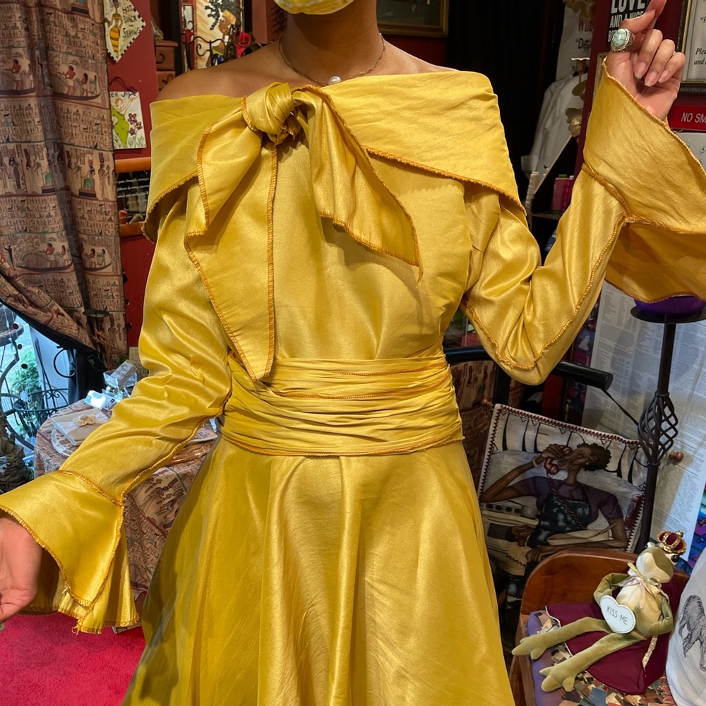 Dupioni Silk Drop Waisted Dress with long sleeves